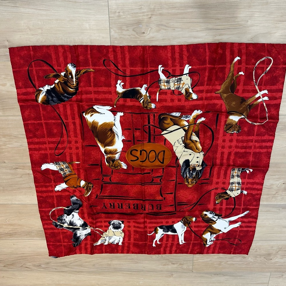 Burberry Dogs Red and Black Graphic Scarf